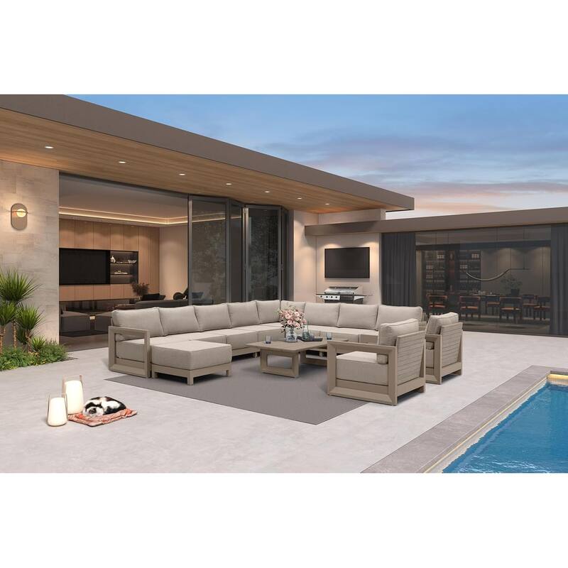 PURPLE LEAF Caesar Khaki Sofas Sectionals 4-18 Piece with 9.6" Thick Cushion for Yard Porch Deck Outdoor Patio Conversation Sets - 10 Seats+1 Ottoman+1 Table - Enclosed