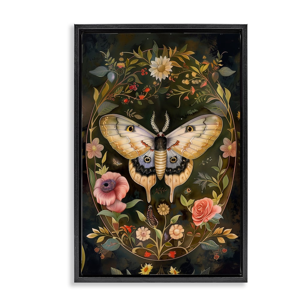 Stupell Victorian Botanicals & Moth Framed Floater Canvas Wall Art Design By The Dutch Lady