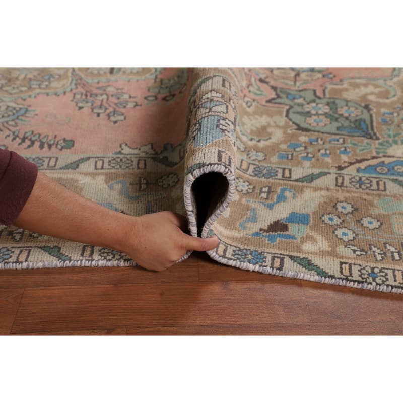 Distressed Pink Tabriz Persian Vintage Area Rug Handmade Wool Carpet - 6'6"x 9'8"