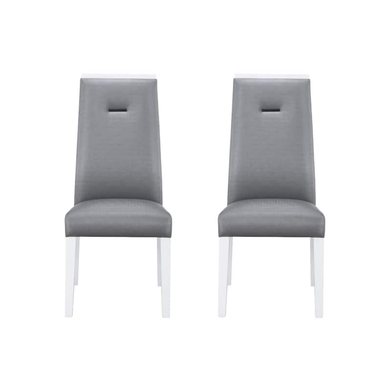 HomeRoots Set of Two Gray And White Upholstered Faux Leather Dining Side Chairs - 18.7' X '42.91' X '24.21