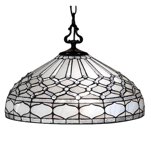 Tiffany Style Hanging Pendant Lamp 18" Wide Stained Glass White Game Living Dining Room Gift AM221HL18B Amora Lighting