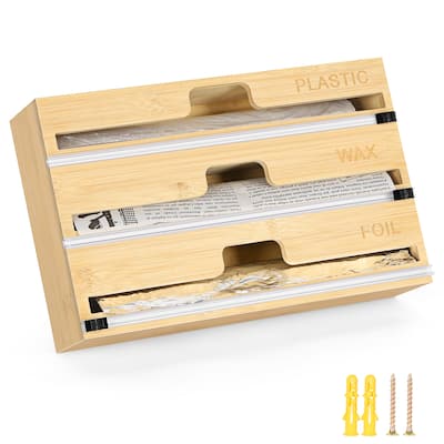 Plastic Wrap, Aluminum Foil and Wax Bamboo Dispenser for Kitchen Storage - 1PCS