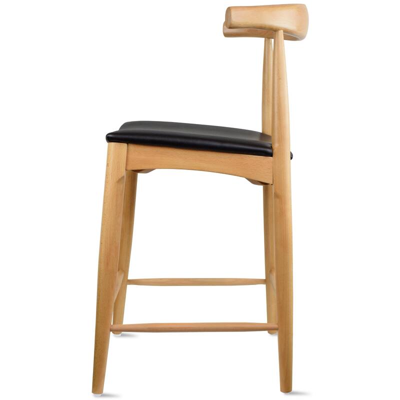 Solid Wood Farmhouse 25" Counter Bar Stool Barstool Modern Dining Elbow With Open Back PU Leather Cushion Kitchen Island