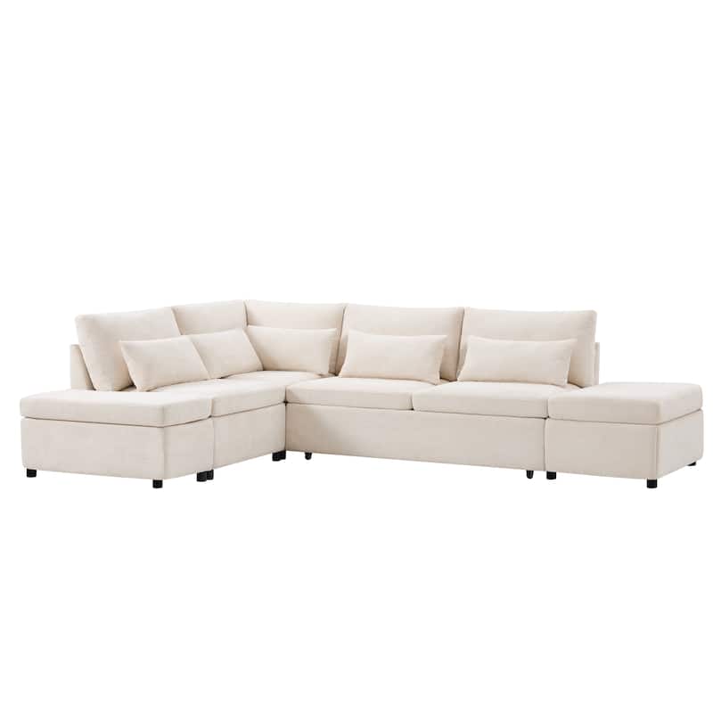 Premium Modular Sectional Pull-Out Sofa Bed with Adjustable Armrests, Movable Storage Ottoman, USB & Type-C Ports