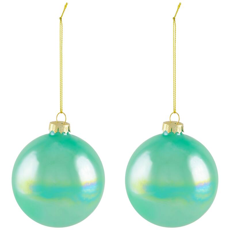 Shiny Glass Ball Christmas Ornaments - 3" (80mm) - Blue, Green and Teal - 6ct