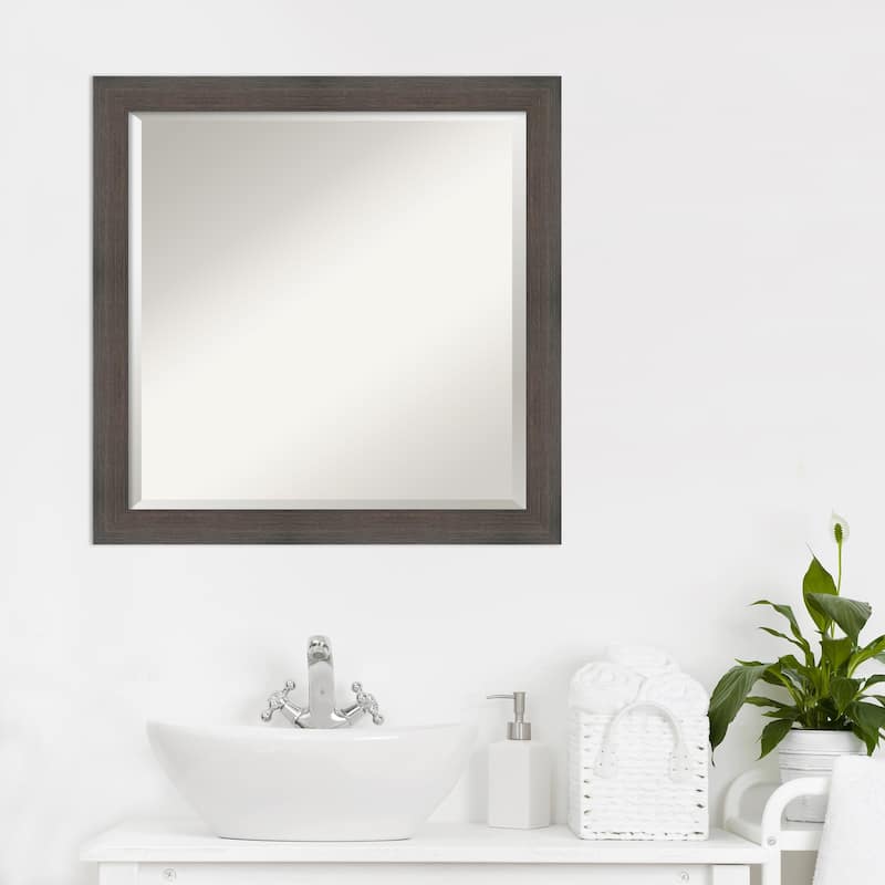 Beveled Wood Bathroom Wall Mirror - Hardwood Chocolate Narrow Frame - Hardwood Chocolate Narrow