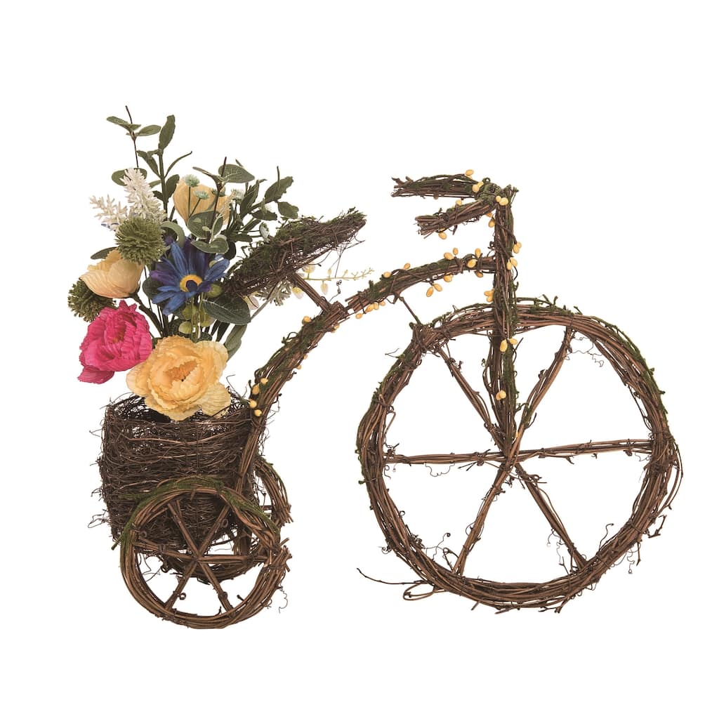 Transpac Wood 16 in. Multicolor Spring Bike with Flower Decor