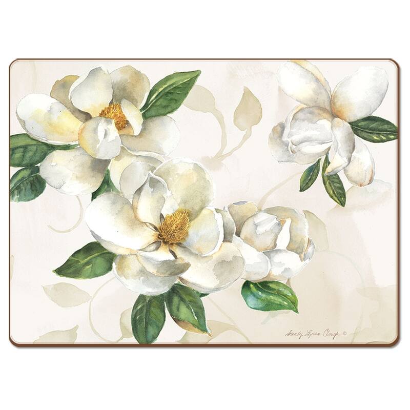 Cala Home Hardboard Placemats - Magnolias - Set of 4 - 15.5x11.25x.213