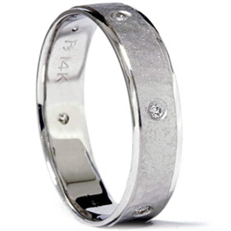 Diamond Hammered Comfort Fit Wedding Ring White Gold Band 5mm 1/5 Ct