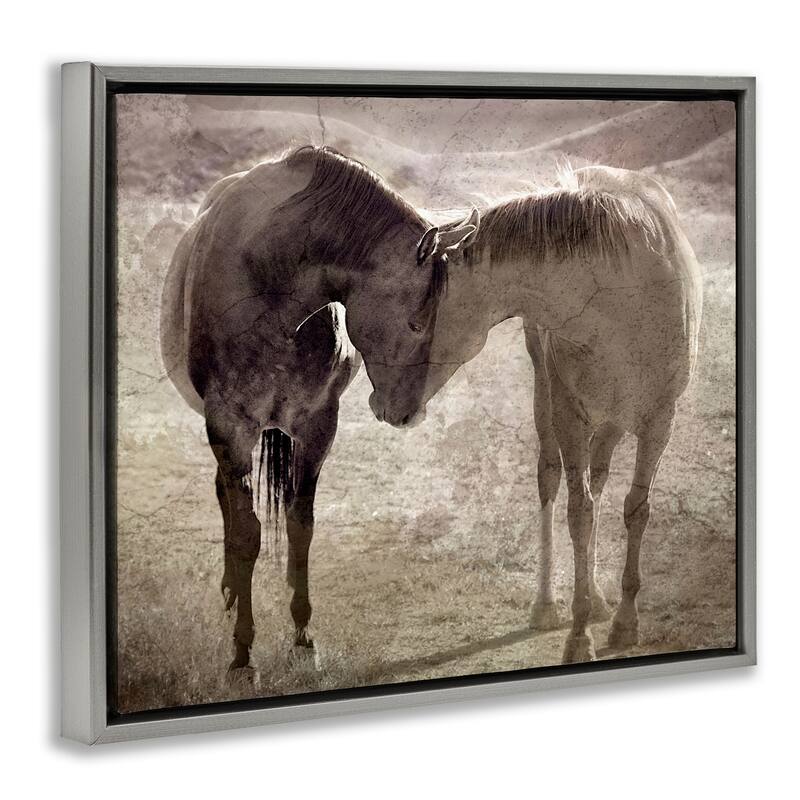 Stupell Muted Horse Pair Hugging Framed Floater Canvas Wall Art Design By Steve Toole