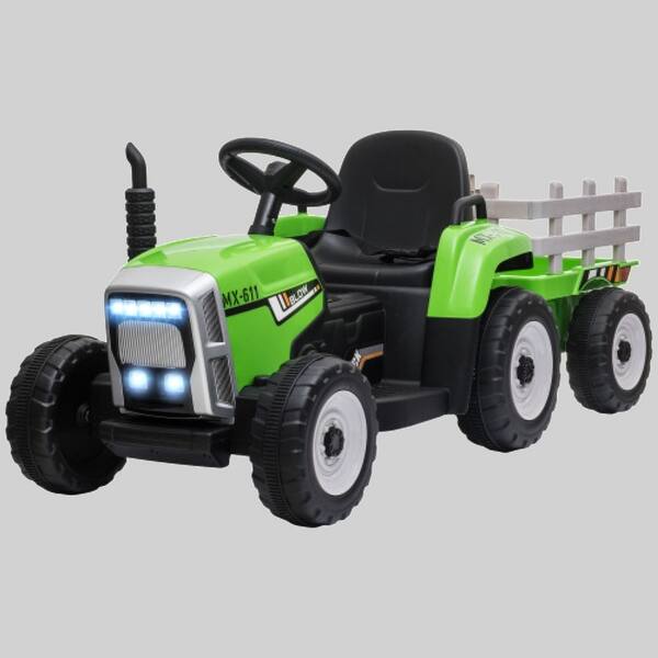 slide 2 of 2, Electric 12V Kids Ride on Tractor with Trailer, Remote Control, Music Startup Sound, LED Lights, Horn for Boys & Girls Ages 3-6 Green