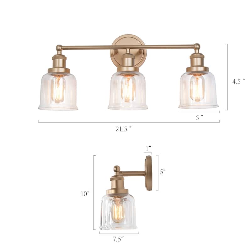 Ciare Modern Gold Bathroom Vanity Light 3-light Dimmable Glass Wall Sconces - Rose Gold - L21.5"x W7.5"x H 10"