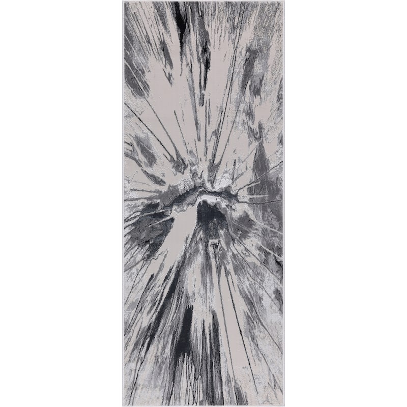 Nevada Collection Abstract Burst Black and Grey Rug - 2'6 X 7'8
