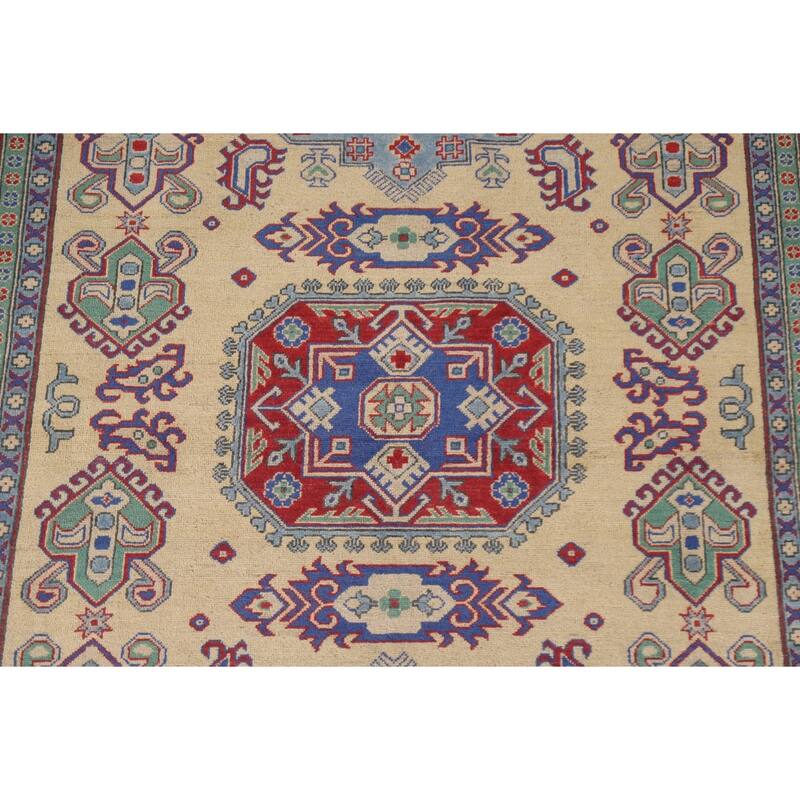 Hand Knotted Oriental 100% Wool Carpet Traditional Geometric Peach Kazak Area Rug - 9' 9'' X 6' 8''