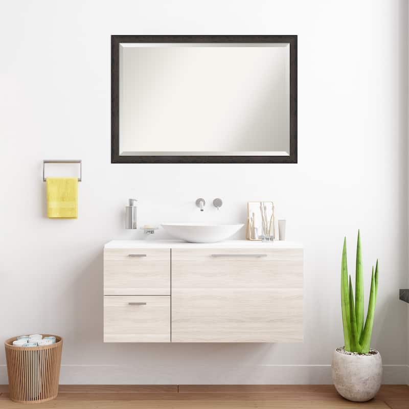 Dappled Narrow Beveled Wood Framed Bathroom Vanity Wall Mirror
