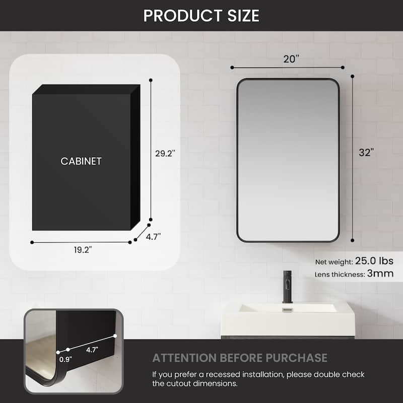 Talayuela Rectangular Aluminum Framed Medicine Cabinet with Mirror
