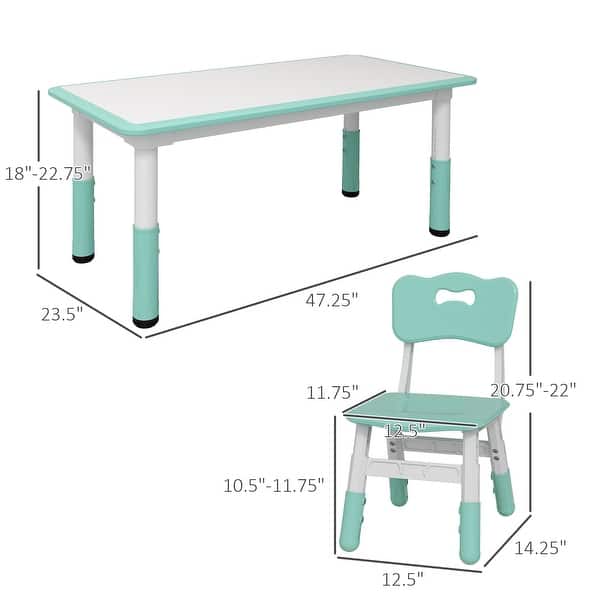 dimension image slide 0 of 2, Kids 5-Piece Table and Chair Set with Adjustable Height for Toddlers Aged 1.5-5, Easy to Clean