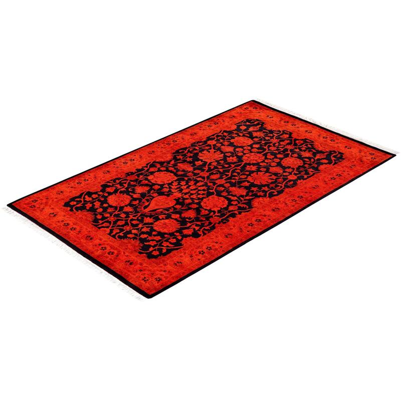 Overton Hand Knotted Wool Vintage Inspired Modern Contemporary Overdyed Orange Area Rug - 3' 2" x 5' 4"