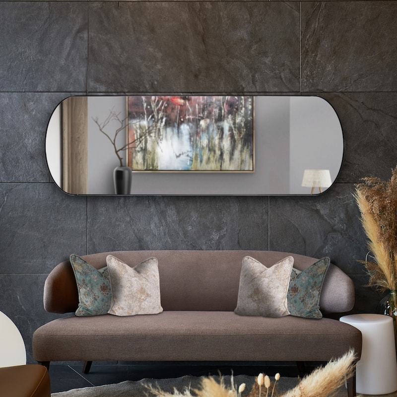 Allan Andrews Brushed Black Stainless Steel Framed Capsule Mirror - 42"H x 14"W