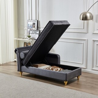 Velvet Chaise Lounges Hidden Storage Lounges Chair with Round Pillow ...