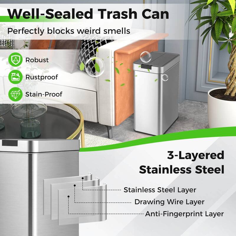 Costway Slim Kitchen Trash Can with Wing Lids 13.2 Gal Automatic