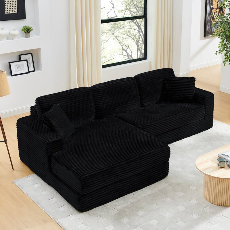 Compact L-Shape Sofa Bed, Modular Space-Saving Corduroy