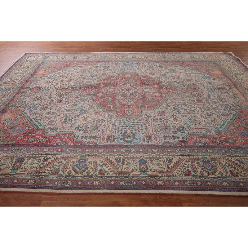 Geometric Tabriz Persian Vintage Area Rug Handmade Wool Carpet - 9'6"x 12'8"