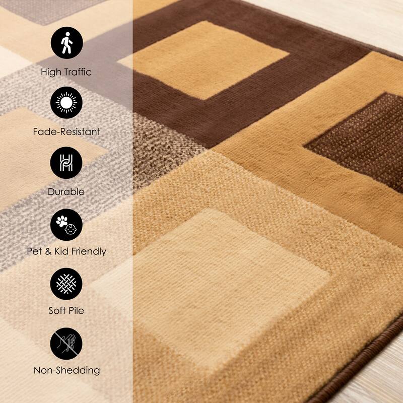 Florence Collection - Vintage Brown Squares Area Rug