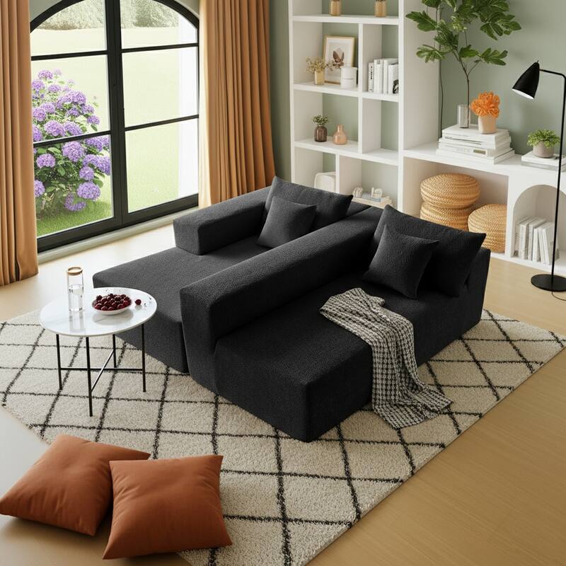103.54" L-Shaped Modern High-Density Sponge Velvet Modular Sectional Sofa with Chaise & Pillows