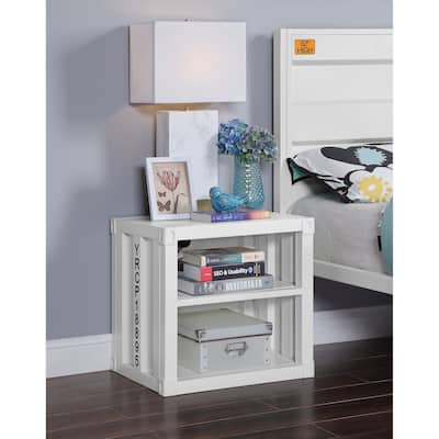 Industrial Iron Nightstand wirh USB Charging Station and Shelf