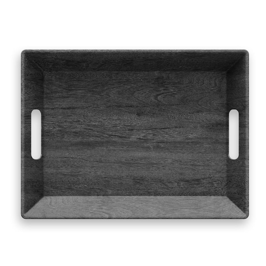 Abode Homewares by TarHong Faux Real Blackened Wood Handled Tray, 19.5" x 14.5" x 2.5"