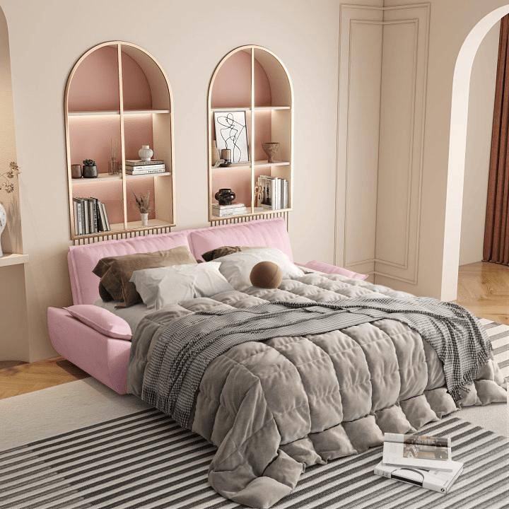 Sleeper Sofa Bed for Living Room, 73.2" Pull Out Couch Velvet Loveseat Sofa Bed, 3 in 1 Convertible Beds for Apartment - Pink