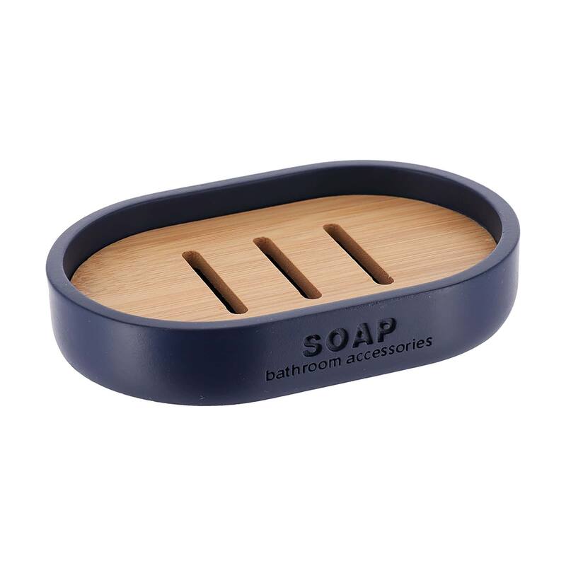Chic Polyresin Soap Dish with Draining Bamboo Insert - 5 L x 3.4 W x 1 H