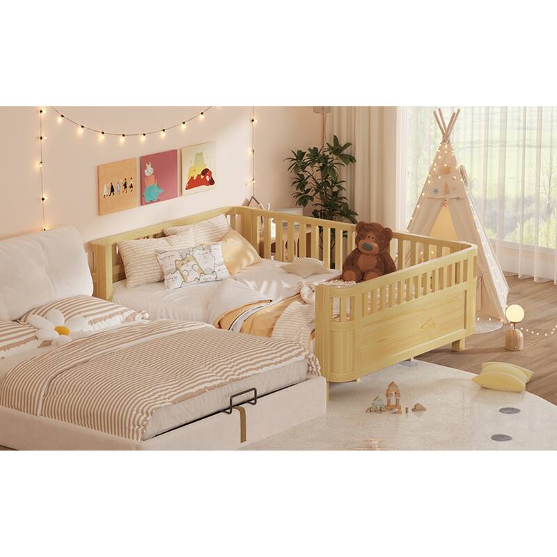 Roomfitters Queen Platform Bed, Low Profile Slatted Daybed with Wooden Frame and Removable Guardrails for Bedrooms