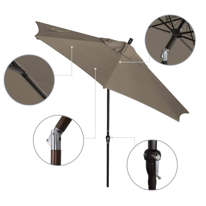 California Umbrella 9' Sunset Series Patio Umbrella Bronze Aluminum Frame and Ribs, Crank Lift Auto Tilt, Sunbrella Cilantro