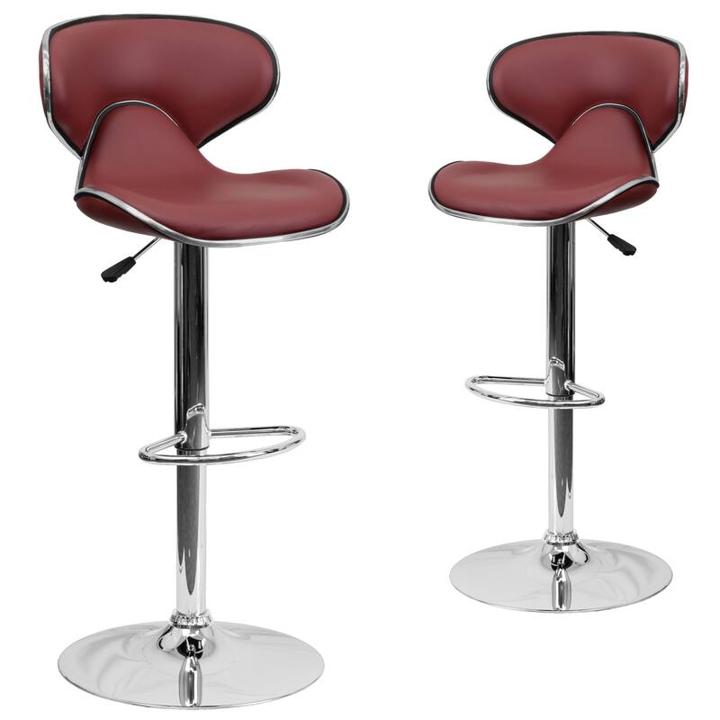 2 Pack Contemporary Mid-Back Vinyl Adjustable Height Barstool with Chrome Base - 16"W x 17.5"D x 34.5" - 43"H