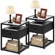 preview thumbnail 9 of 17, 3-pieces Platform Bed Frame and Glass Top Nightstands Set of 2