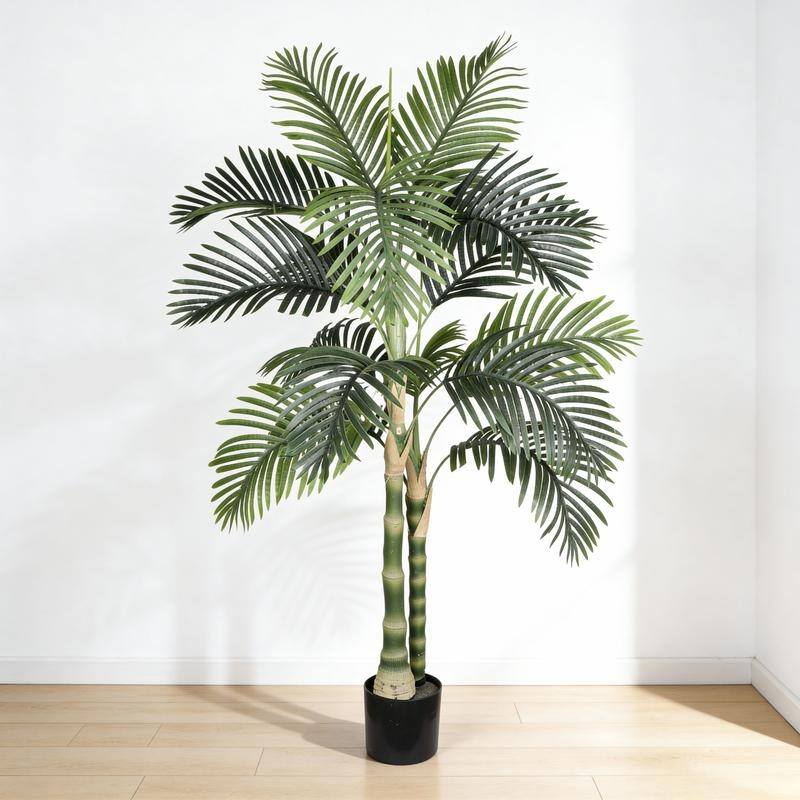 Lush Black Pot Golden Cane Palm - Lifelike Tropical Faux Plant for Indoor & Outdoor Spaces