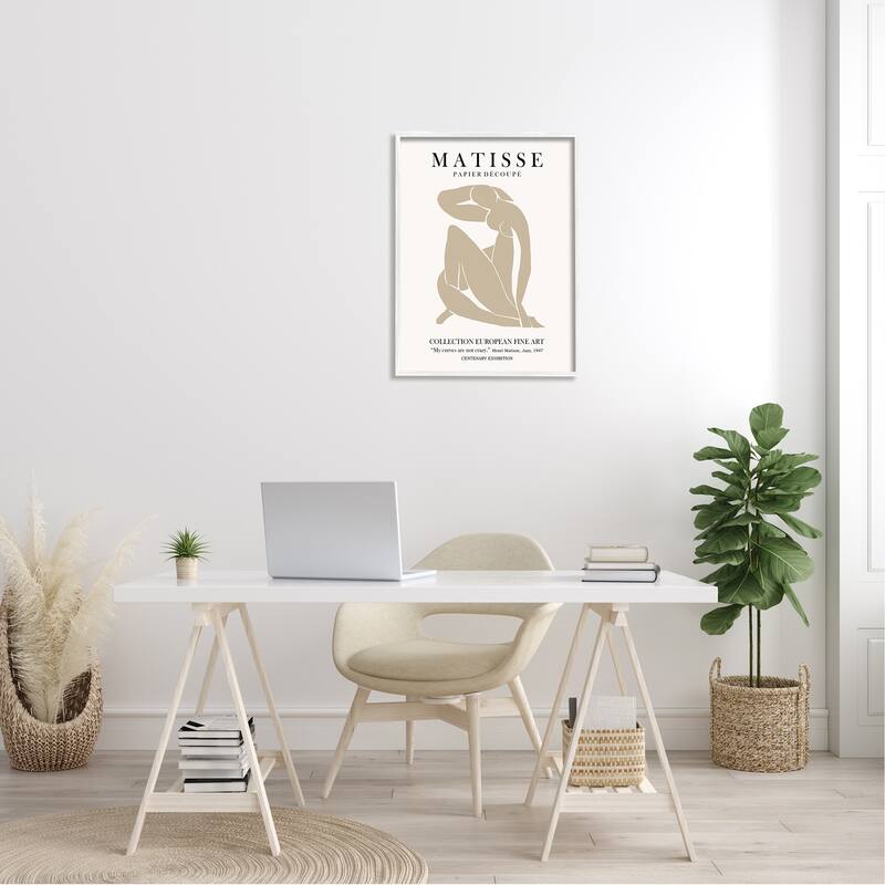 Stupell Neutral Silhouette Modern Woman Matisse Exhibition Text Framed Wall Art - Tan