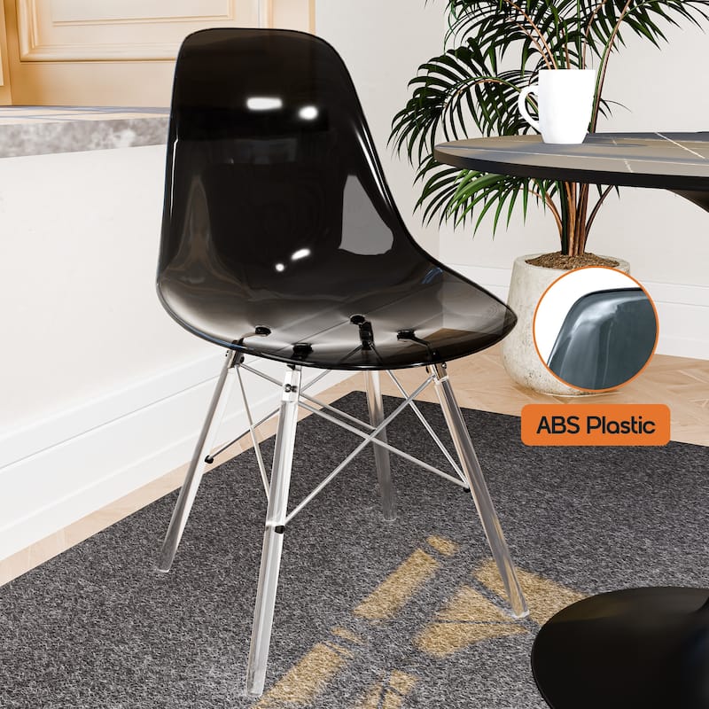 Crescro Modern Clear Plastic Dining Chair with Dowel Legs, Ergonomic Accent Seating for Dining Room or Office (Set of 2)