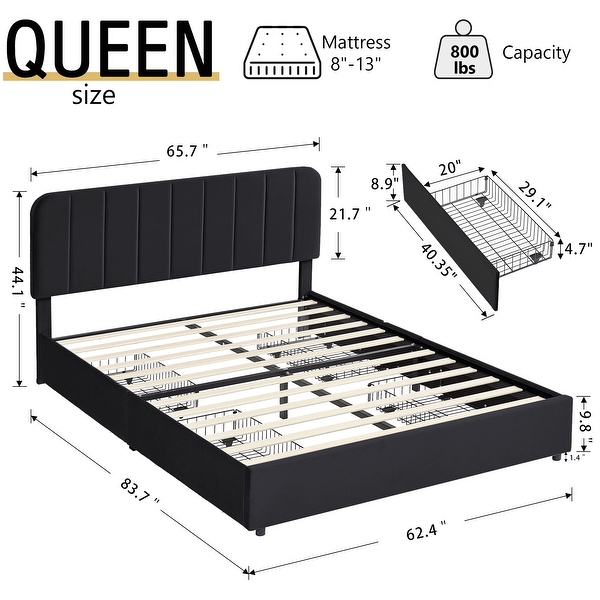 VECELO Upholstered Storage Beds Platform Bed Frame With 4 Storage VECELO Upholstered Storage Beds Platform Bed Frame With 4 Storage