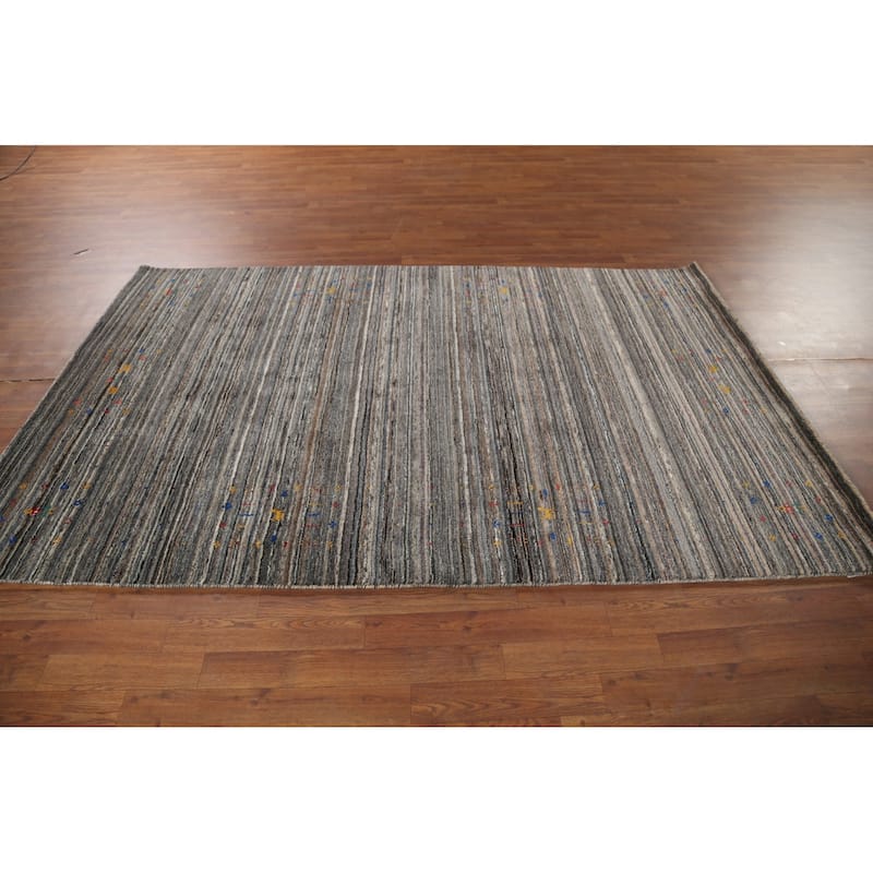 Striped Gabbeh Indian Area Rug Handmade Wool Carpet - 5'1"x 7'11"