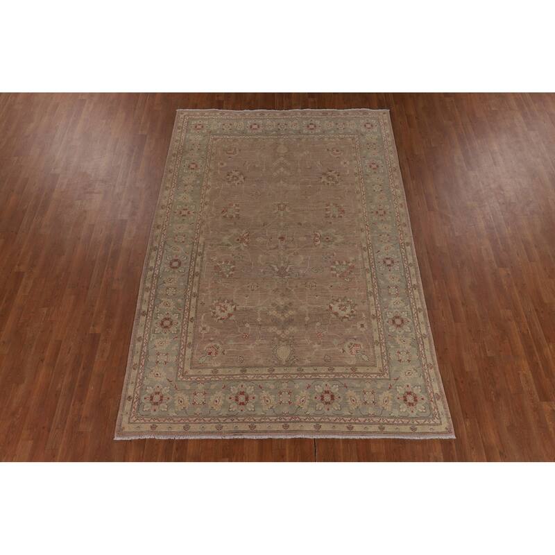 Earth Tone Oushak Oriental Area Rug Hand-Knotted Wool Carpet - 6'9" x 9'10"