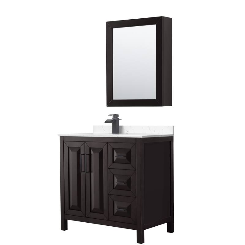 Wyndham Collection WCV252536S-Left-VCA-MED Daria 36" Free Standing - Dark Espresso / Carrara Cultured Marble Top /