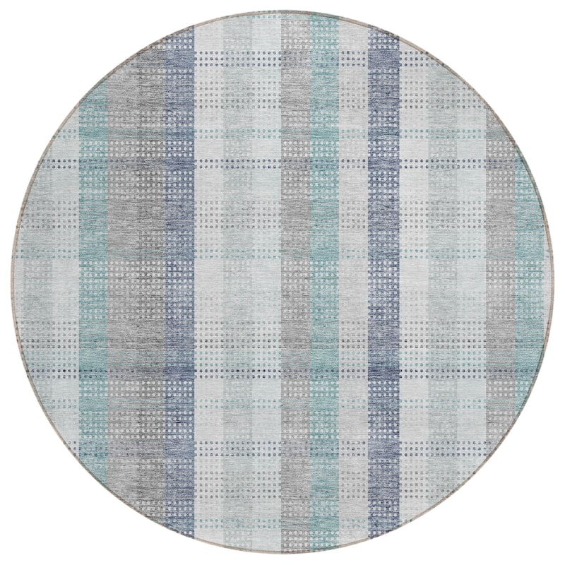 Machine Washable Indoor/ Outdoor Modern Plaid Chantille Rug