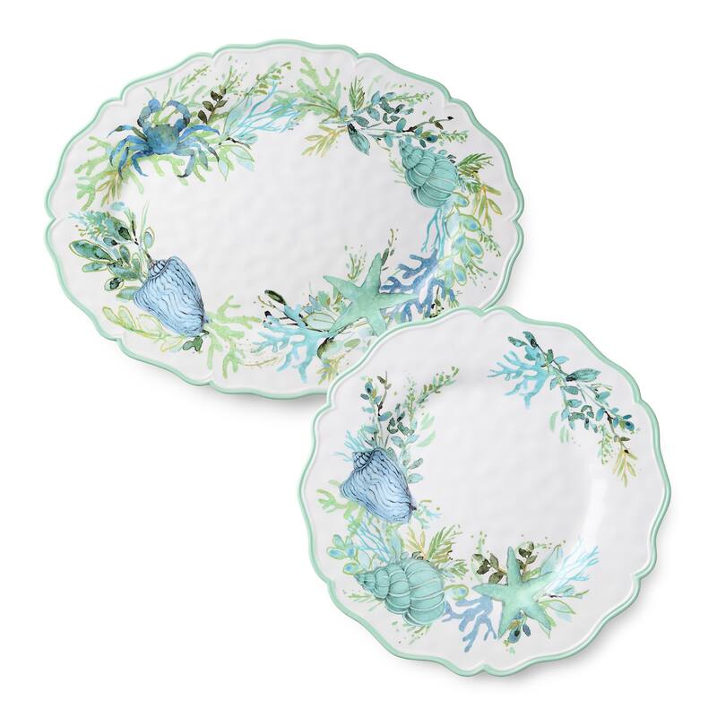 Certified International Sea Glass Melamine 2 Piece Platter Set - 18.00"L x 13.50."H x 0.75"H