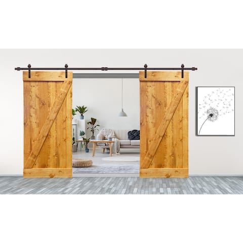 CALHOME Stained Z Bar Double DIY Barn Door W/ Hardware Kit