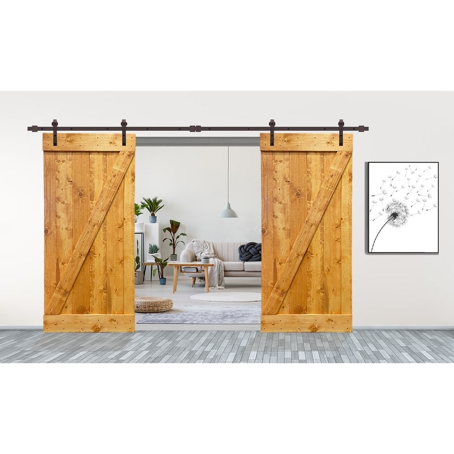 CALHOME Stained Z Bar Double DIY Barn Door W/ Hardware Kit
