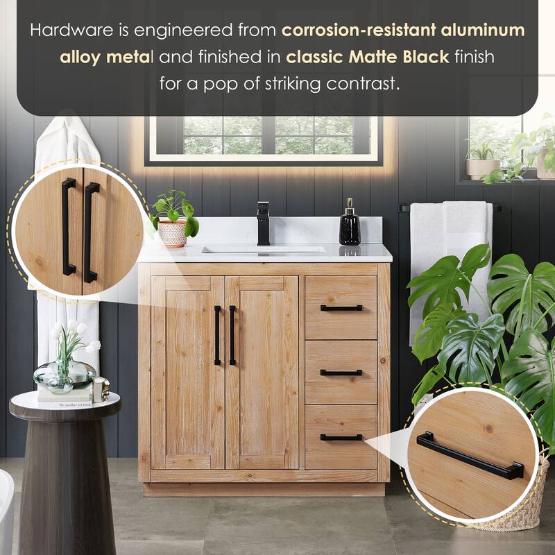 Cicero Single Bathroom Vanity in Light Brown with Grain White Engineered Stone Countertop without Mirror