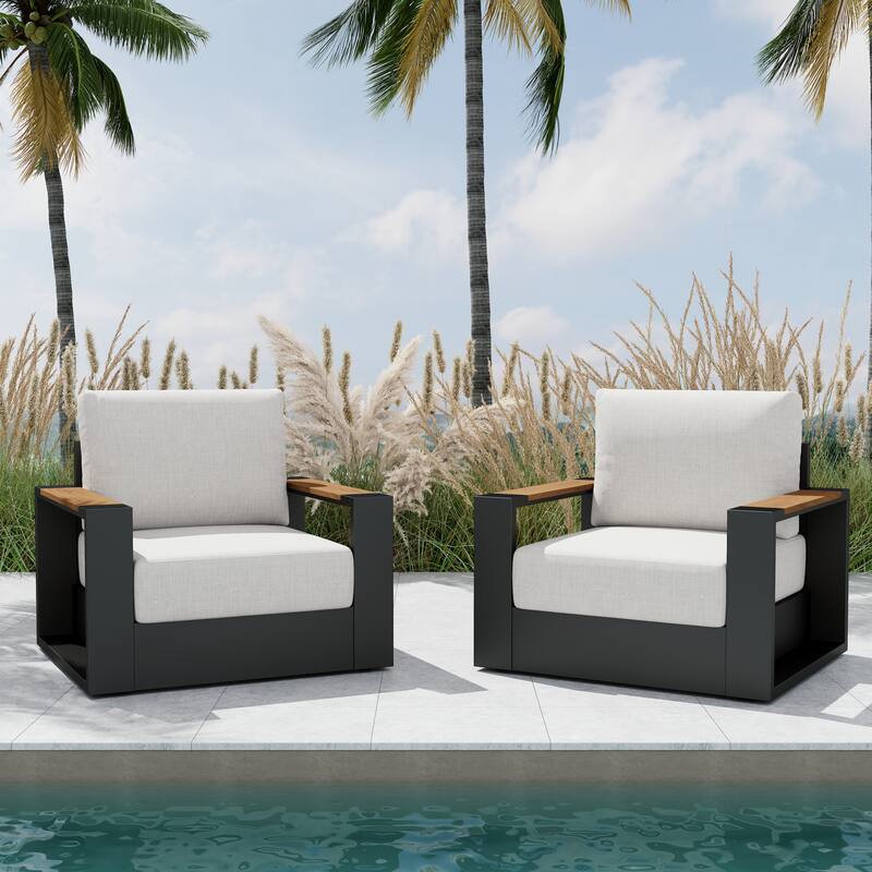 Modern Rust-Resistant Aluminum Outdoor Single Sofa Chair Set of 2 - Black